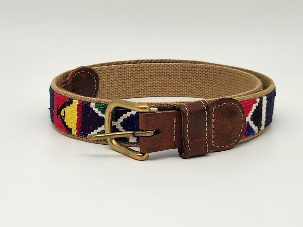 A Tail We Could Wag Belt Leather Canvas Handwoven Guatemalan Preppy Boho 43"L